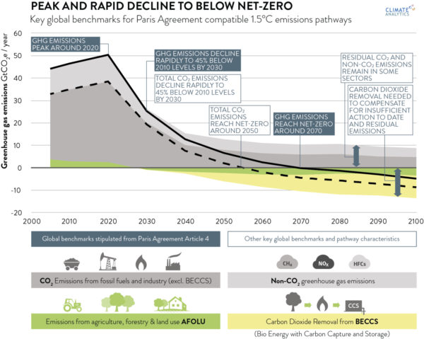 Peak and rapid decline to below net-zero