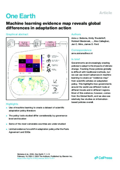 Machine learning evidence map reveals global differences in adaptation action
