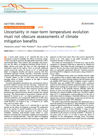 Uncertainty in near-term temperature evolution must not obscure assessments of climate mitigation benefits