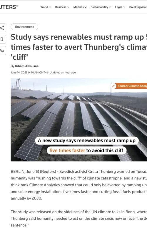 Study says renewables must ramp up 5 times faster to avert Thunberg's climate 'cliff'