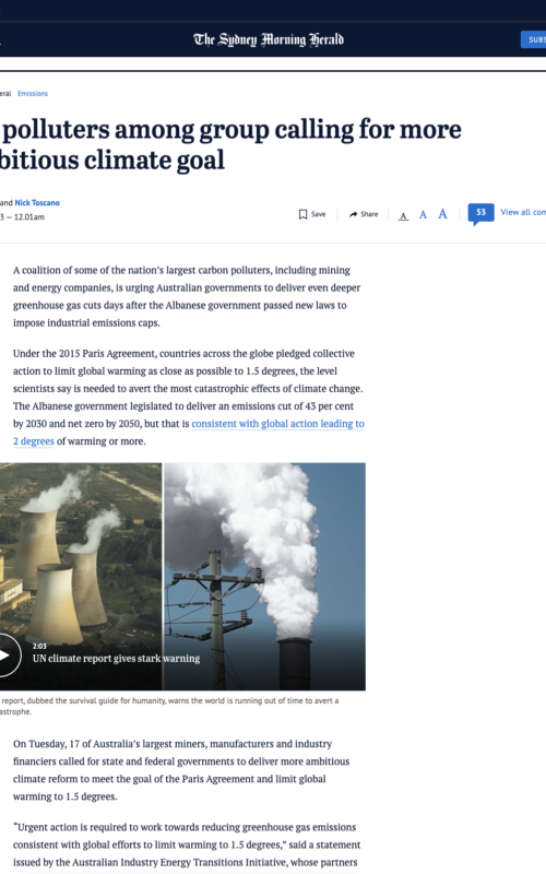 Big polluters among group calling for more ambitious climate goal