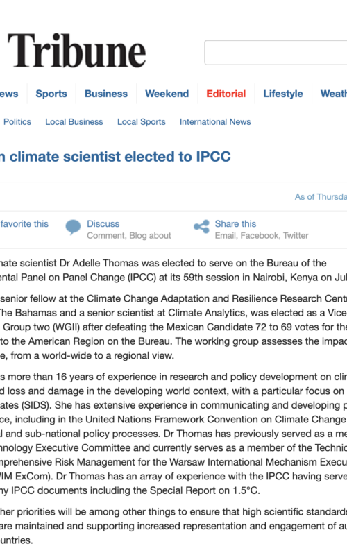 Bahamian climate scientist elected to IPCC