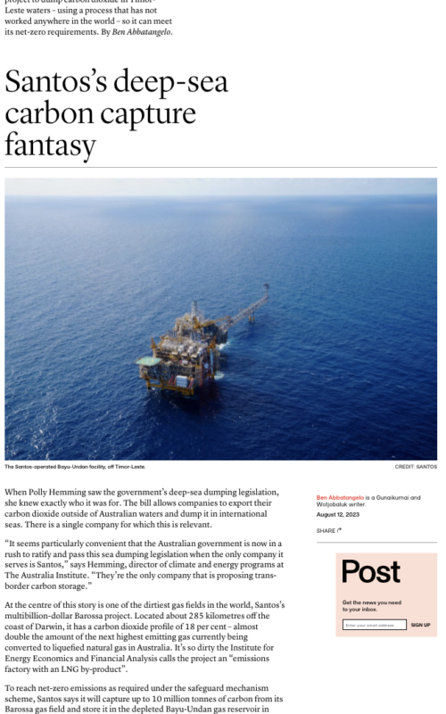 Santos’s deep-sea carbon capture fantasy