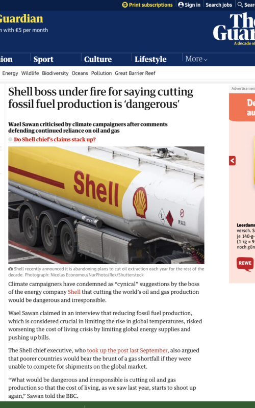 Shell boss under fire for saying cutting fossil fuel production is ‘dangerous’