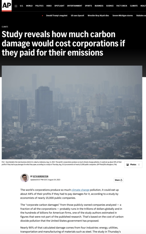 Study reveals how much carbon damage would cost corporations if they paid for their emissions