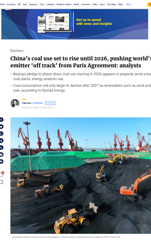 China’s coal use set to rise until 2026, pushing world’s top carbon emitter ‘off track’ from Paris Agreement: analysts