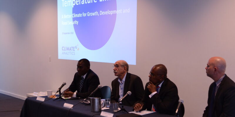 Climate Analytics panelists: Selwin Hart, Michael Oppenheimer, James Fletcher, Nathanael Greene