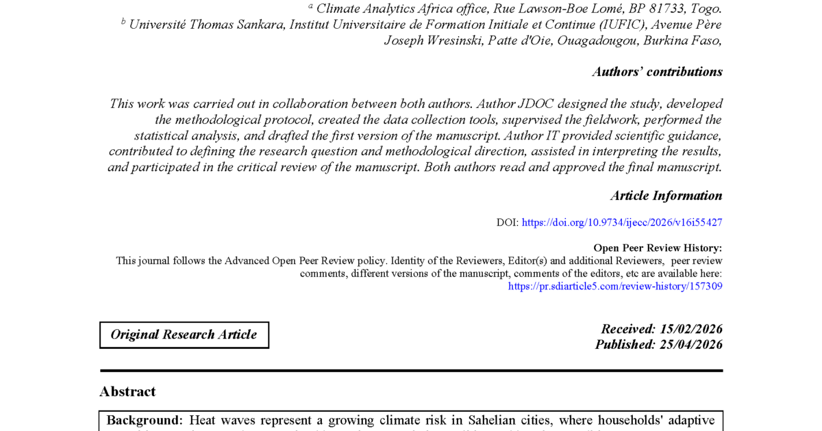 Assessing household adaptive capacity to heatwaves in Ouagadougou, Burkina Faso