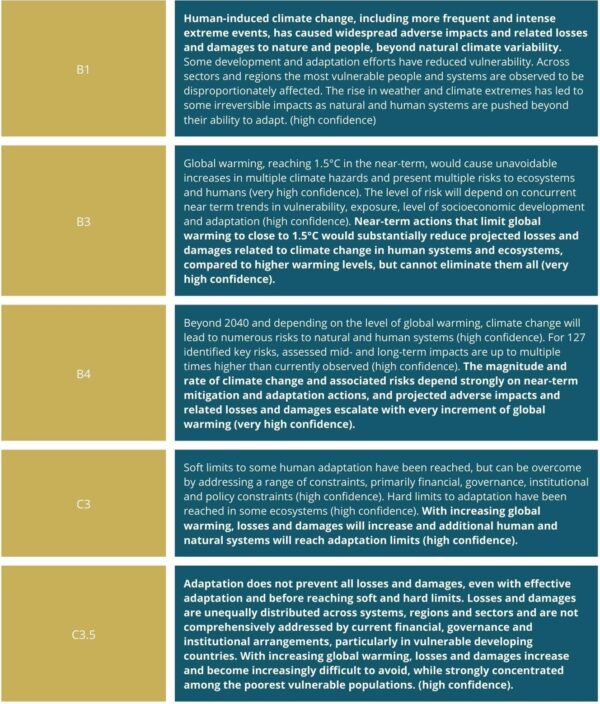 Key messages on losses and damage from WGII SPM