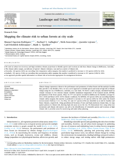Mapping the climate risk to urban forests at city scale
