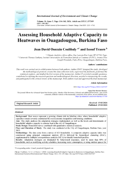 Assessing household adaptive capacity to heatwaves in Ouagadougou, Burkina Faso