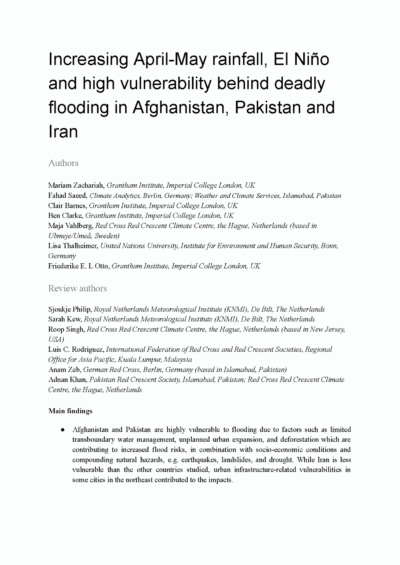 Increasing April-May rainfall, El Niño and high vulnerability behind deadly flooding in Afghanistan, Pakistan and Iran