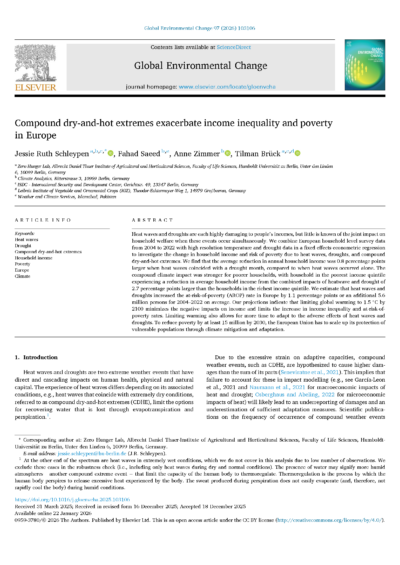 Compound dry-and-hot extremes exacerbate income inequality and poverty in Europe