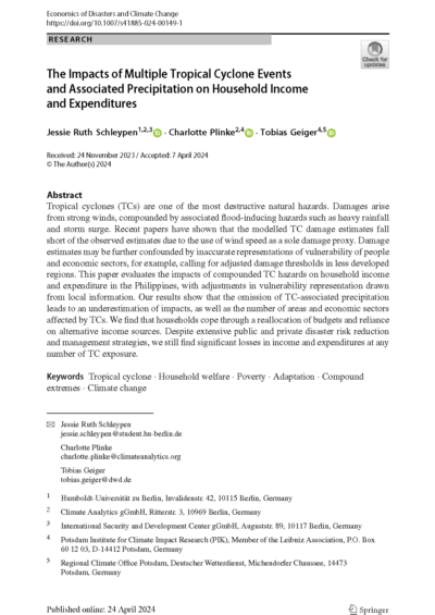 The impacts of multiple tropical cyclone events and associated precipitation on household income and expenditures