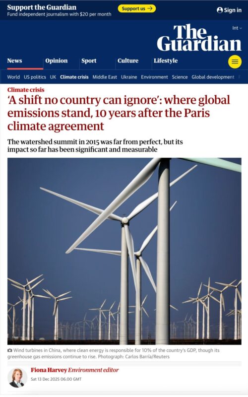 ‘A shift no country can ignore’: where global emissions stand, 10 years after the Paris climate agreement