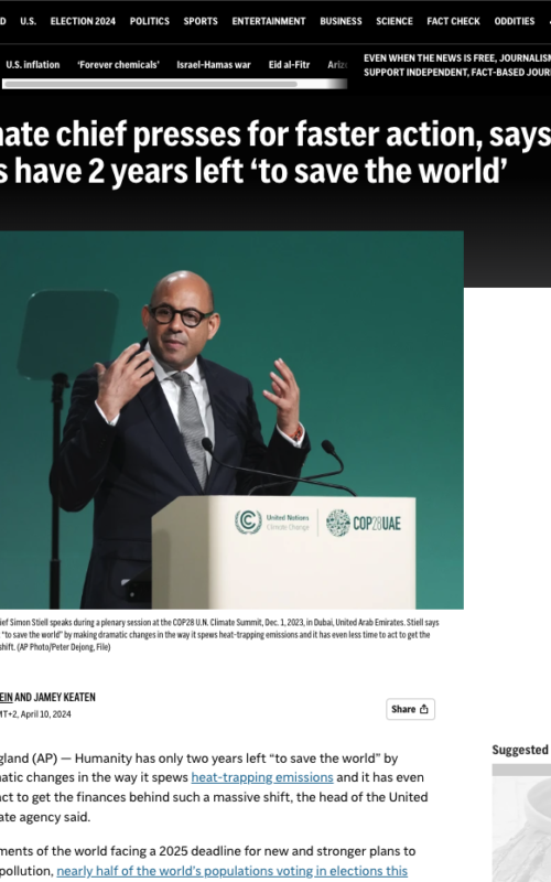 UN climate chief presses for faster action, says humans have 2 years left ‘to save the world’