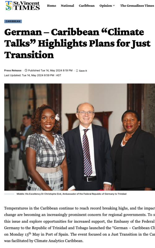 German–Caribbean climate talks highlights plans for Just Transition