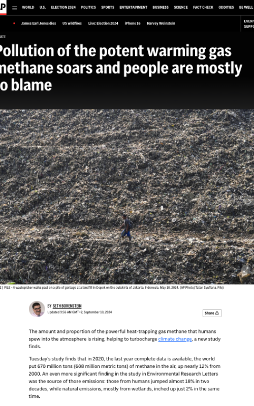 Pollution of the potent warming gas methane soars and people are mostly to blame