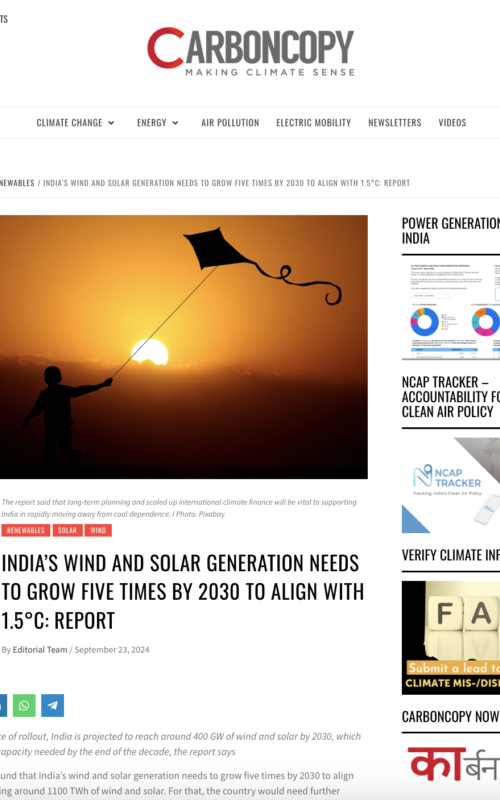 India’s wind and solar generation needs to grow five times by 2030 to align with 1.5°C: report