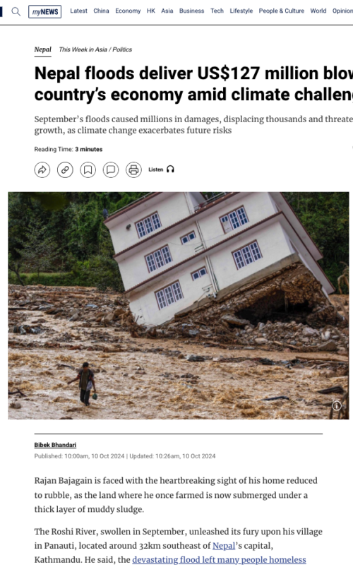Nepal floods deliver US$127 million blow to country’s economy amid climate challenges