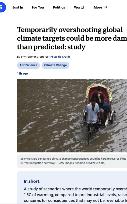 Temporarily overshooting global climate targets could be more damaging than predicted: study