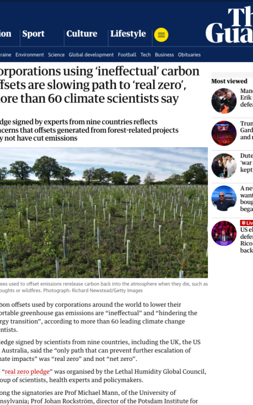 Corporations using ‘ineffectual’ carbon offsets are slowing path to ‘real zero’, more than 60 climate scientists say