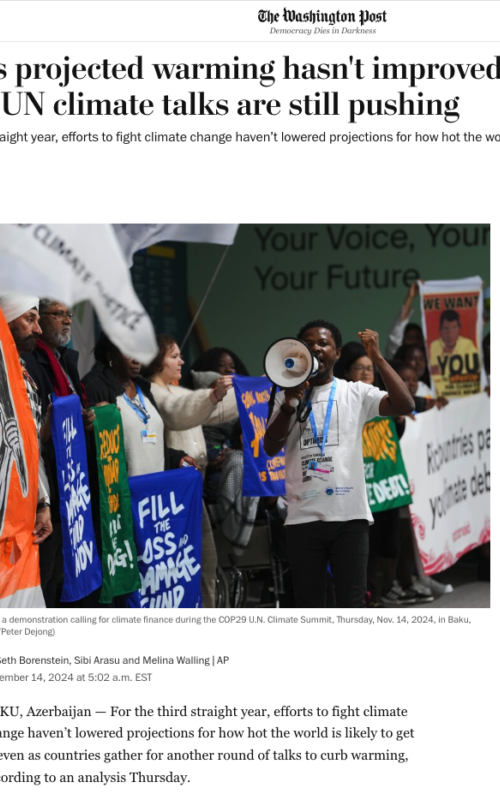 Earth's projected warming hasn't improved for 3 years. UN climate talks are still pushing