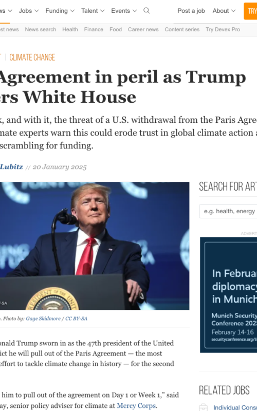 Paris Agreement in peril as Trump reenters White House