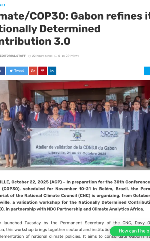 Climat/COP30 : le Gabon affine sa Contribution Déterminée au niveau National 3.0