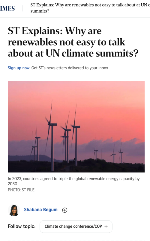 ST Explains: Why are renewables not easy to talk about at UN climate summits?
