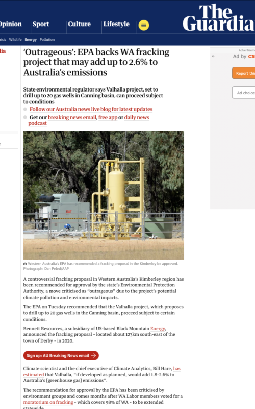 ‘Outrageous’: EPA backs WA fracking project that may add up to 2.6% to Australia’s emissions