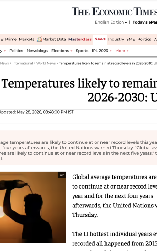 Temperatures likely to remain at record levels in 2026-2030: UN