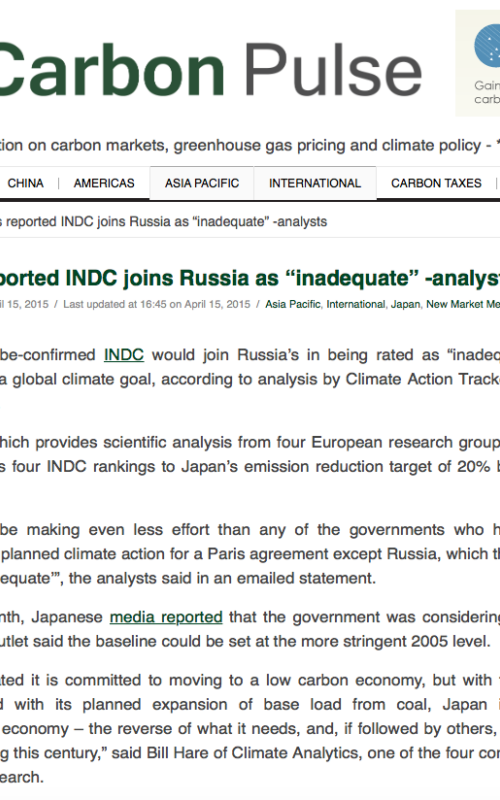 Japan’s reported INDC joins Russia as “inadequate” -analysts