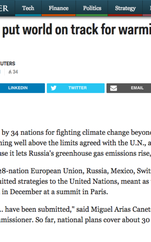 Climate plans put world on track for warming above agreed limits