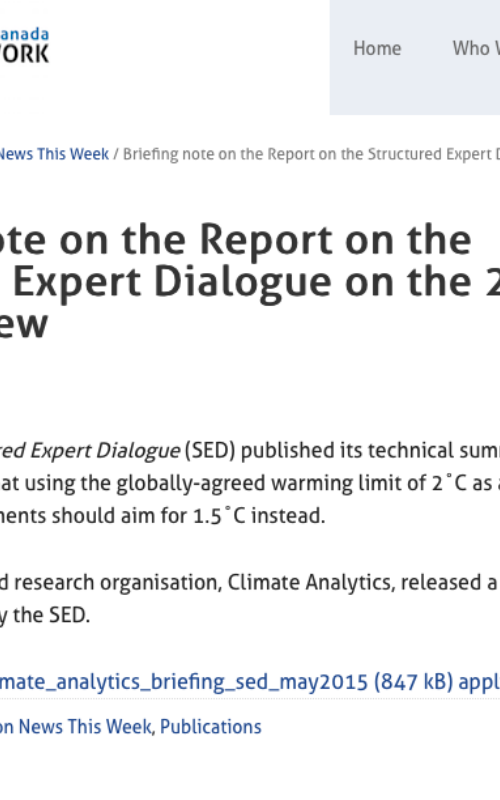 CAN: Briefing note on the Report on the Structured Expert Dialogue on the 2013-2015 Review