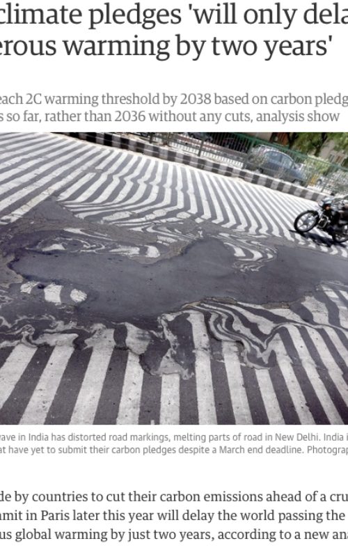 Paris climate pledges 'will only delay dangerous warming by two years'