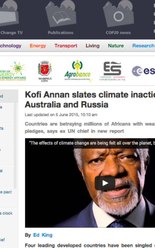 Kofi Annan slates climate inaction from Canada, Australia and Russia