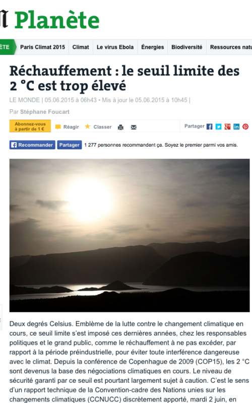 Réchauffement : le seuil limite des 2 °C est trop élevé