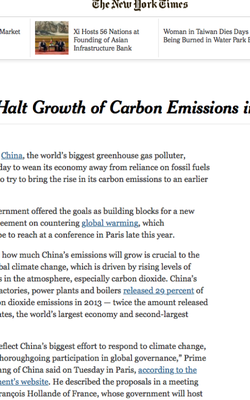 China Pledges to Halt Growth of Carbon Emissions in Climate Plan