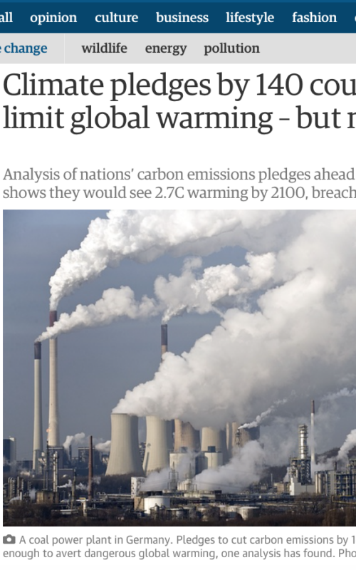 Climate pledges by 140 countries will limit global warming – but not enough