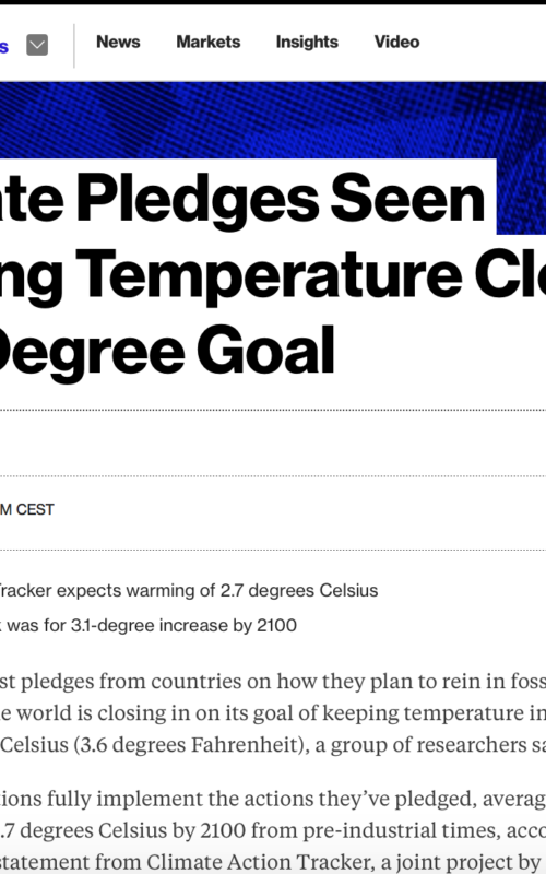 Climate Pledges Seen Holding Temperature Closer to 2-Degree Goal