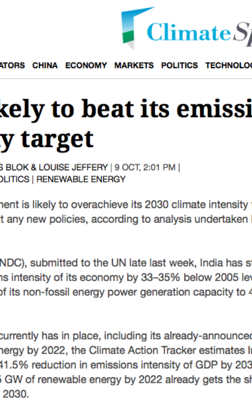 India likely to beat its emissions intensity target