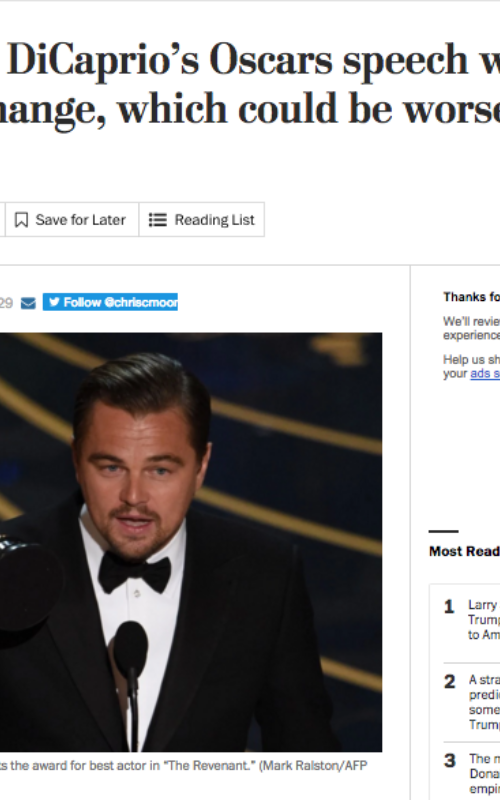 Leonardo DiCaprio’s Oscars speech was about climate change, which could be worse than we thought