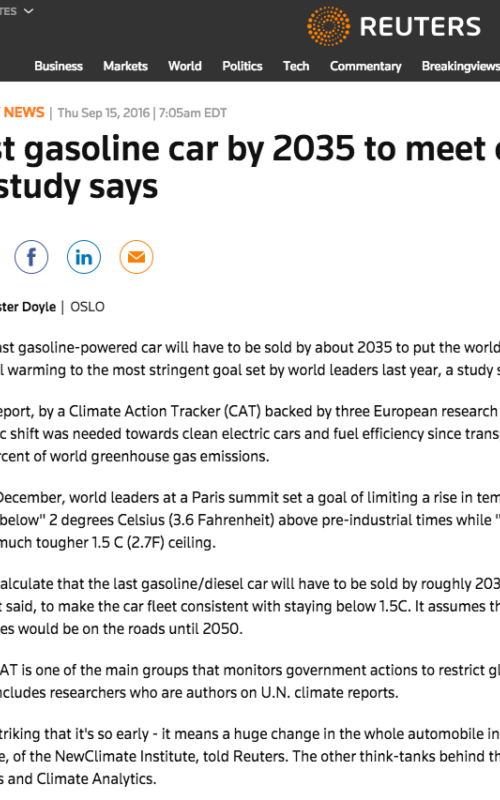 Sell last gasoline car by 2035 to meet climate goals, study says