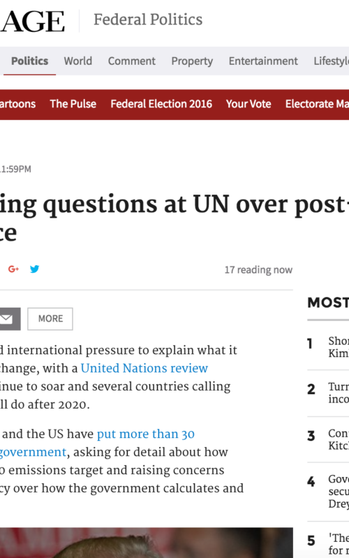 Australia facing questions at UN over post-2020 climate change stance