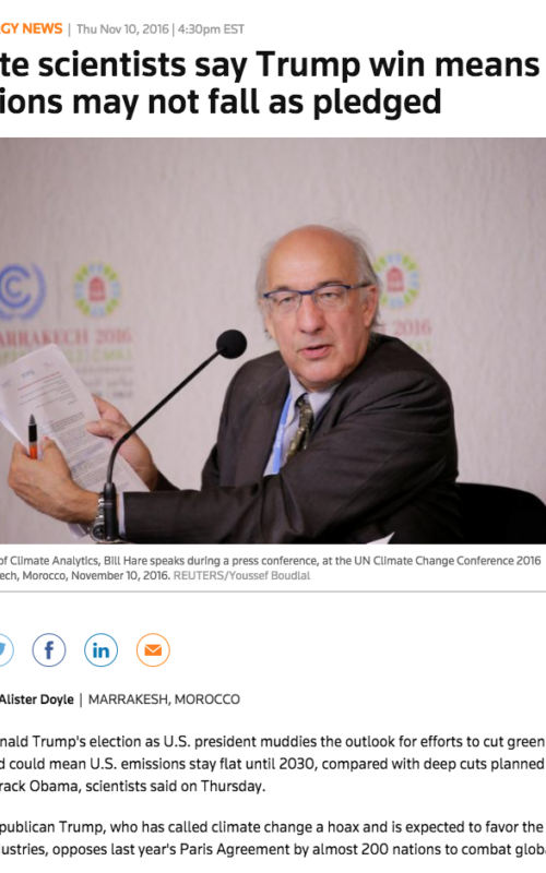 Climate scientists say Trump win means U.S. emissions may not fall as pledged