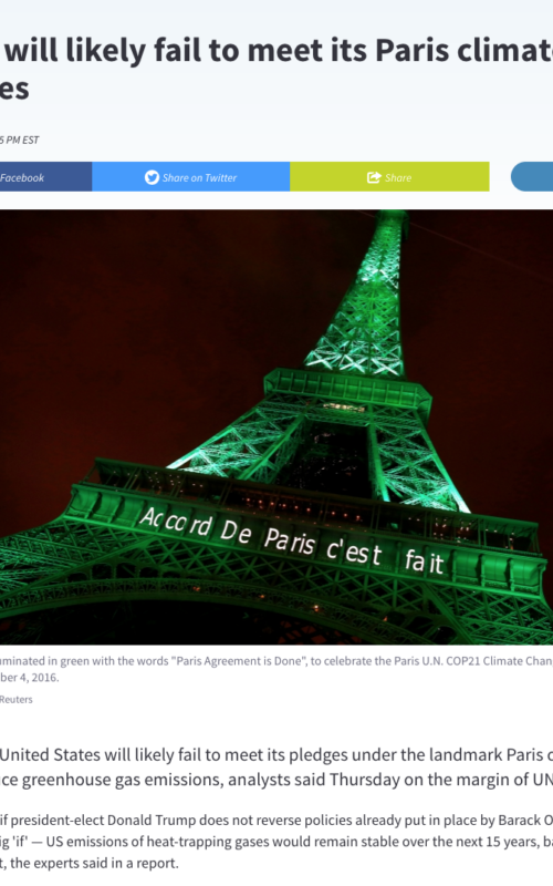 The US will likely fail to meet its Paris climate pact promises