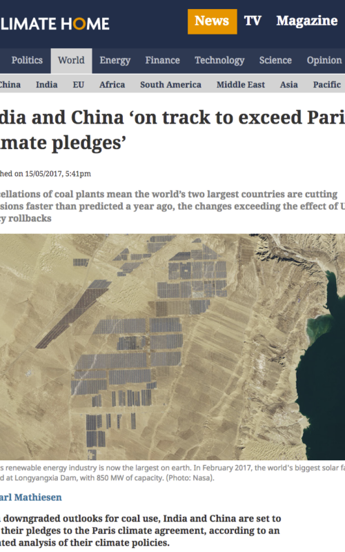 India and China ‘on track to exceed Paris climate pledges’