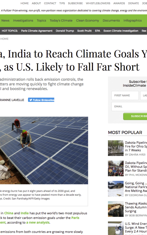 China, India to Reach Climate Goals Years Early, as U.S. Likely to Fall Far Short