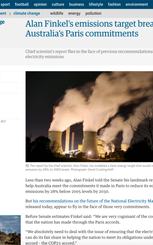 Alan Finkel’s emissions target breaks Australia’s Paris commitments